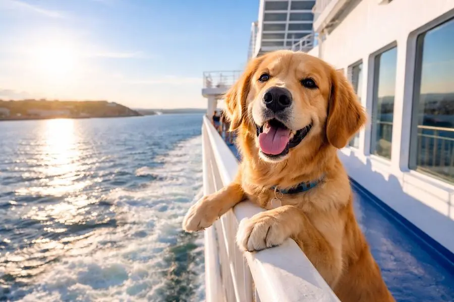 Hund an Bord der Fähre